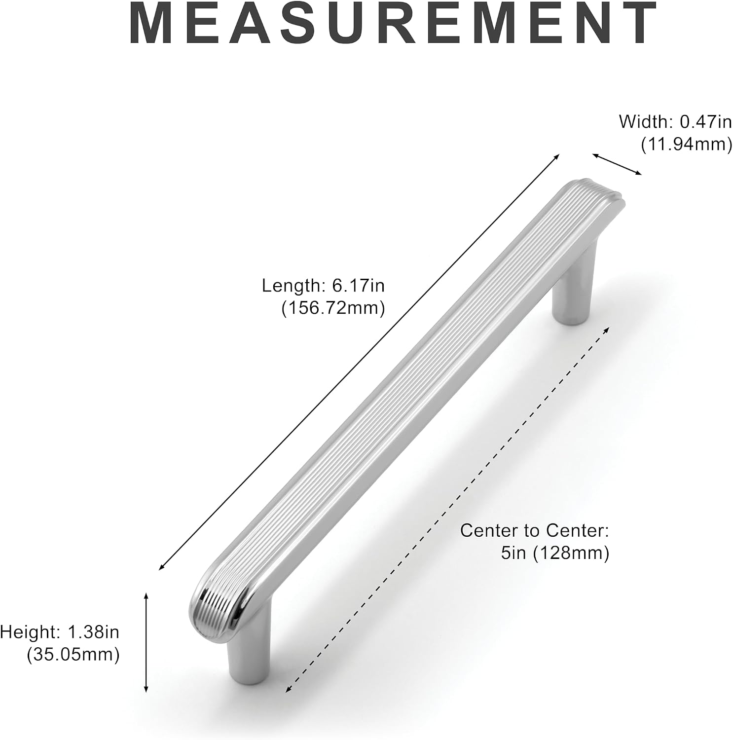 HESTIA HARDWARE 10 Pack Cabinet Hardware Chrome Cabinet Handles 5 inch (128mm) Screw spacing - Simply Modern Knurled Polished Nickel Large Cabinet Pull (Z13.128mm.10.P)