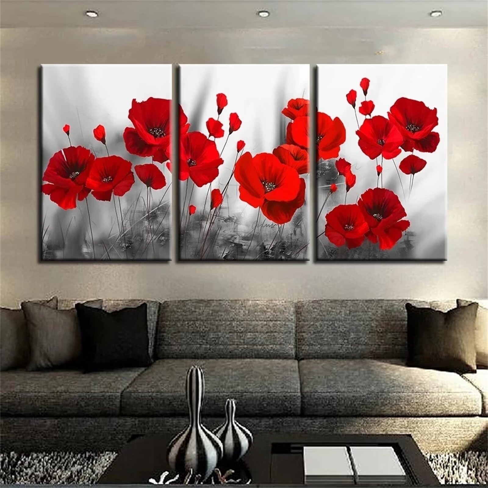 Peinture Diamant Strass Point de Croix 5D DIY Kit Complet Coquelicot Rouge 40x60cm
