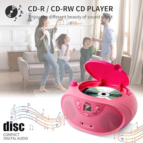 Miniatura 2 de GC04 Reproductor de CD portátil con radio estéreo AM FM Reproductor de CD para niños, pantalla LCD, puerto auxiliar frontal y auriculares (gris),
