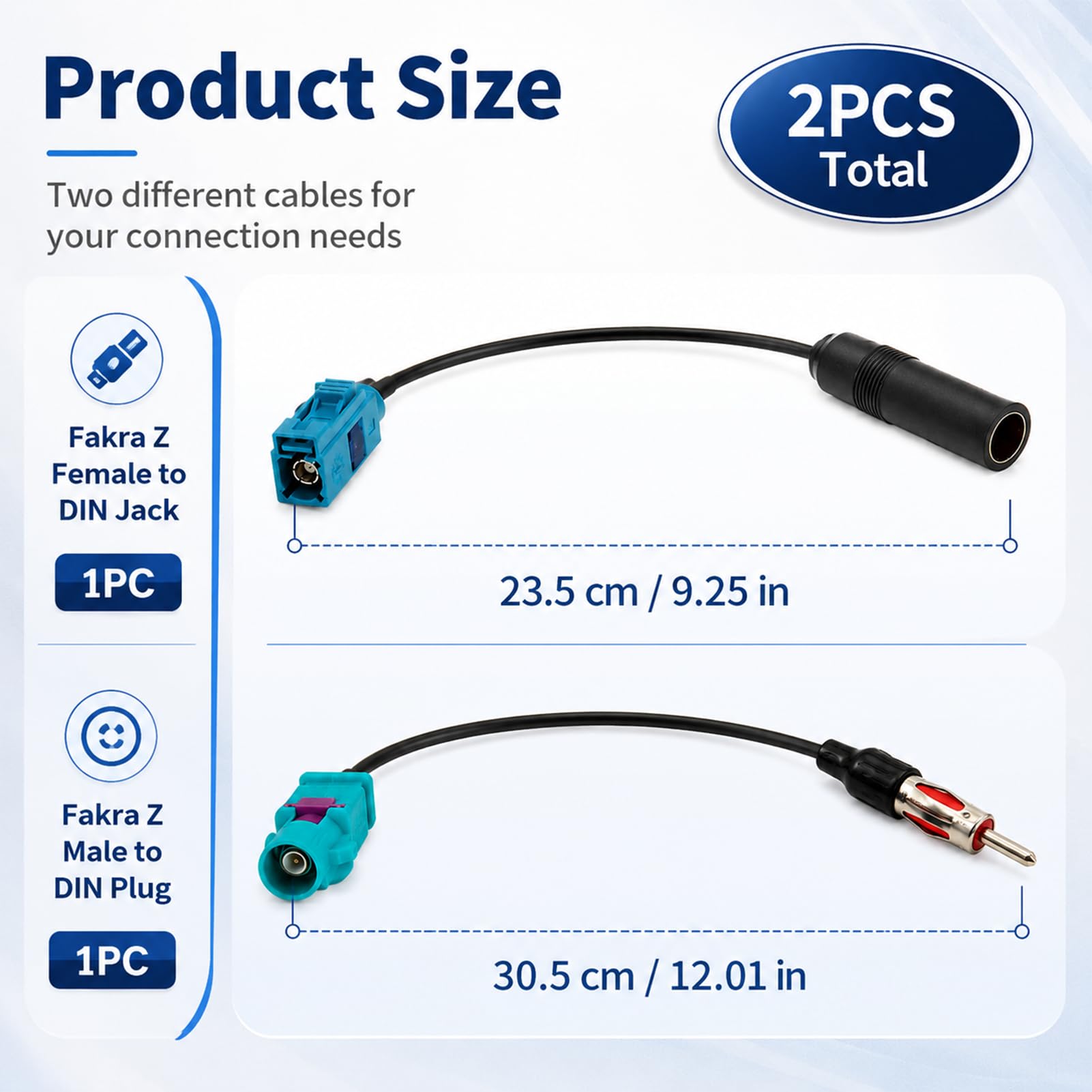 2 Stück Fakra auf DIN Adapter, Fakra Z zu DIN Adapter ISO Autoradio Antenne Adapters Kabel für Auto Radio Nachrüstung, FM AM Signal Adapters für Fahrzeug Stereoanlage, CD Receiver und Head Unit