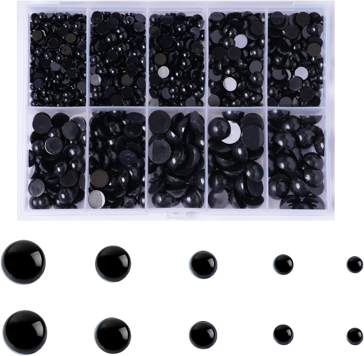 Zhbrchz 850pcs Round Black Plastic Doll Eyes 4mm 5mm 6mm 8mm 10mm Flatback Cabochon Button Eyeball Beads for Stuffed Animals Amigurumis Crochet Bears Crafts Making