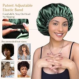 YANIBEST Adjustable Satin Bonnet Double Layer Hair Bonnet for Sleeping Bonnets for Women Hats Curly Natural Hair, Sage