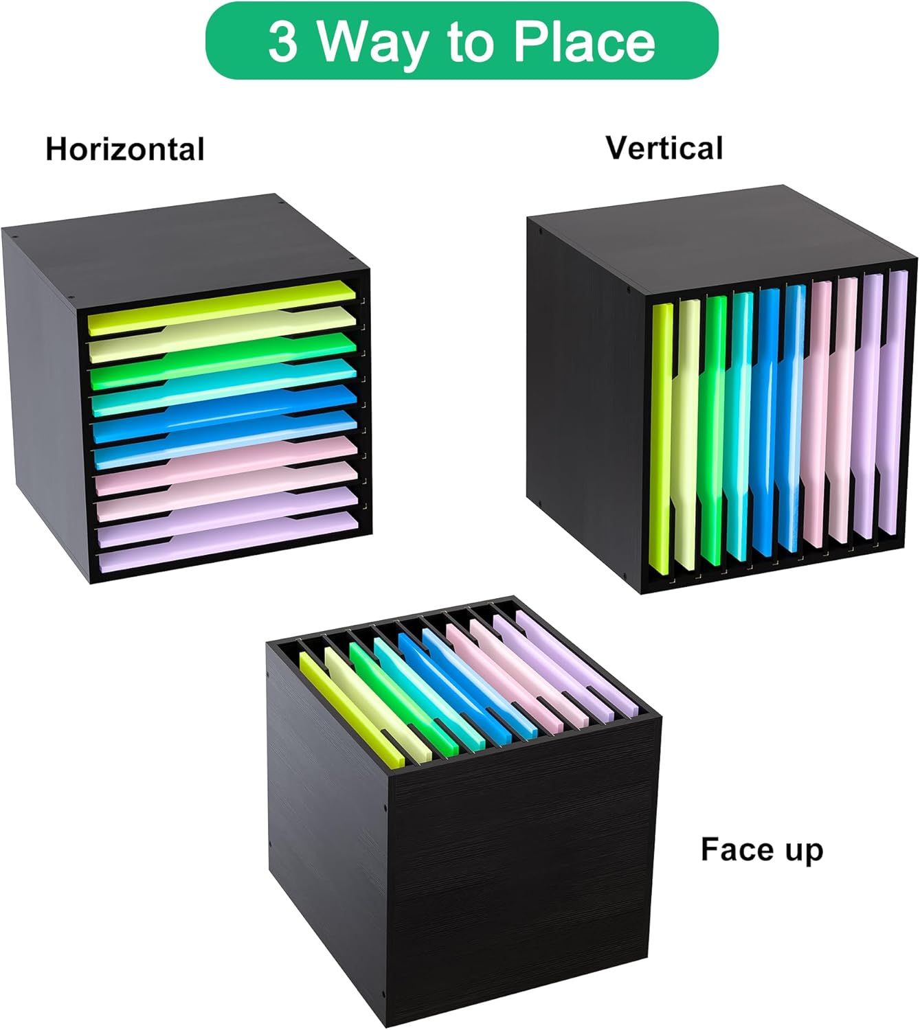 EasyPAG Scrapbook Paper Storage Organizer for Craft Room, 12x12 Paper Storage Desk Shelf, 10 Slot Adjustable File Sorter for Office School Classroom, Black - Image 5