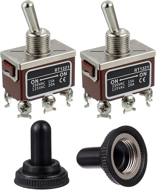 BOJACK RT1321 Toggle Switch 125V 20A 250V 15A DPDT ON - ON 6 terminal pin Rocker Switch with Metal Waterproof Cap (Pack of 2 pcs)