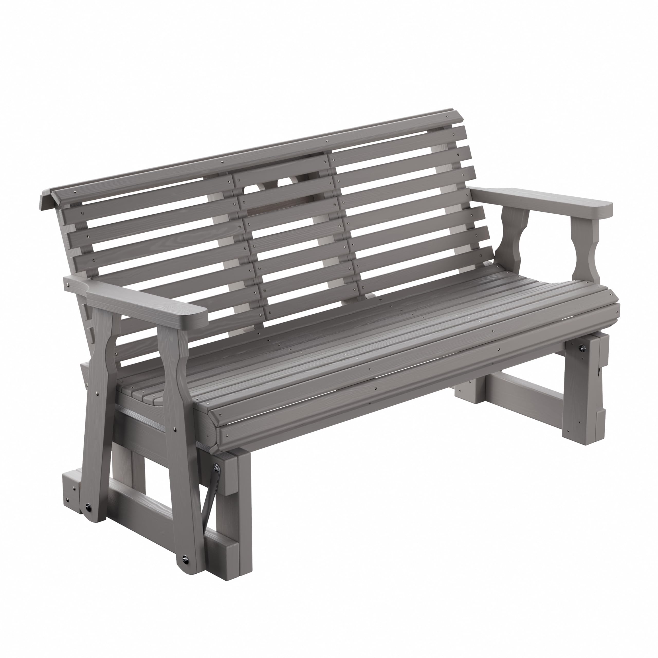 Amish Casual Heavy Duty Rollback Console Porch Glider in Semi Solid Grey Stain - Patio Glider with Fold Down Cupholders Amish Made in The USA