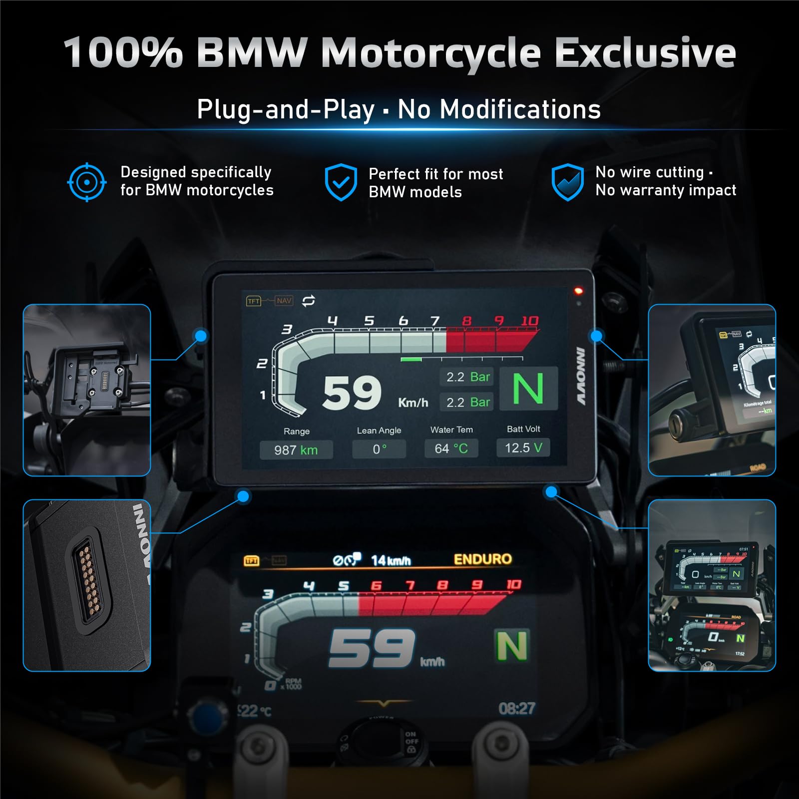INNOVV N2 - Écran tactile pour motos BMW, CarPlay et Android Auto, avec écran de navigation GPS étanche de 6,5 pouces, lecture de données, TPMS, commandes WonderWheel