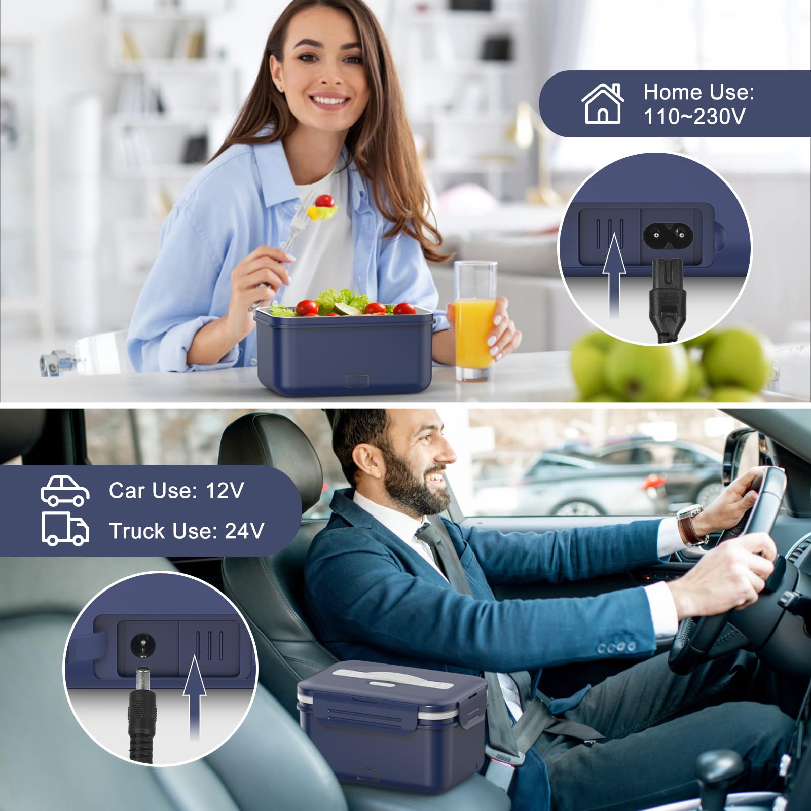 Vabaso 100W Electric Lunch Box for Adults with Insulated Lunch Bag Spoon and Fork, Heated Lunch Box with Fruit Compartments - Image 2