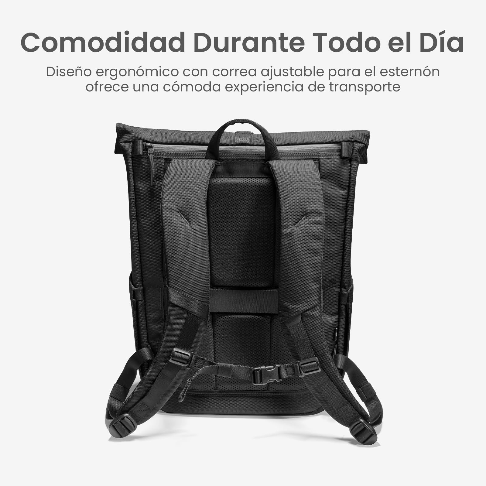 tomtoc Mochila Enrollable para Portátil de 13-17,3 Pulgadas, Rolltop Mochila de Viaje Impermeable y Expansible, Capacidad Ajustable 25-30L, Mochila de Commuter, Trabajo, Casual y Universidad, Negro