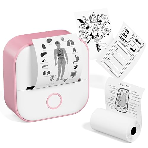 Memoqueen T02 Pocket Printer - Print Pod Mini Sticker Printer Portable Bluetooth Inkless Instant Photo Printer, Compatble with Phones & Taplates, Great for DIY, Study Notes, Journal, Fun, Work, Pink