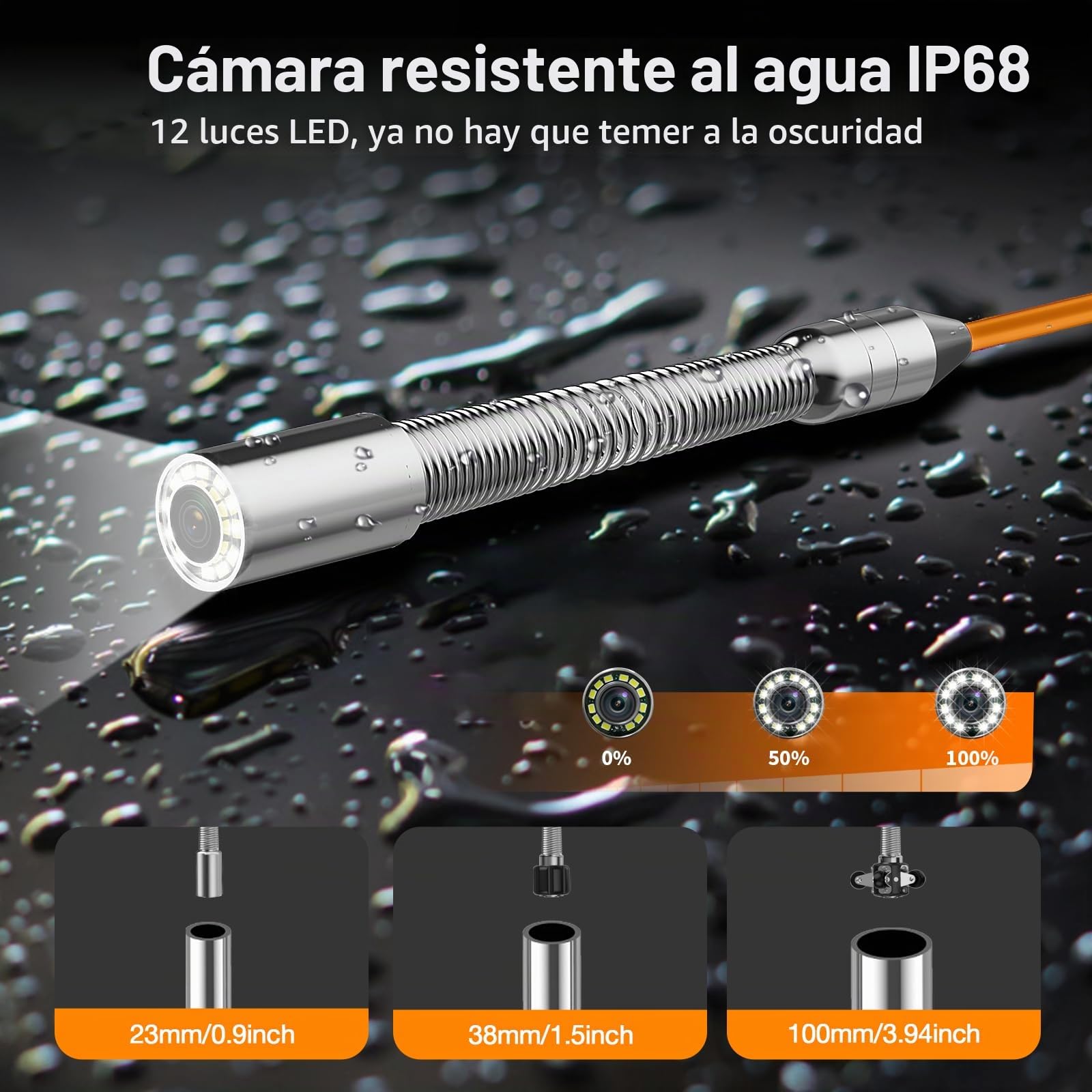 Cámara de Inspección, 4,3" Cámara para Tuberías con Función DVR, Snake Camara con Batería de 8500mAh y Marcadores de Metros, 23mm Endoscopio Industrial con 12 Luces LED (30M)