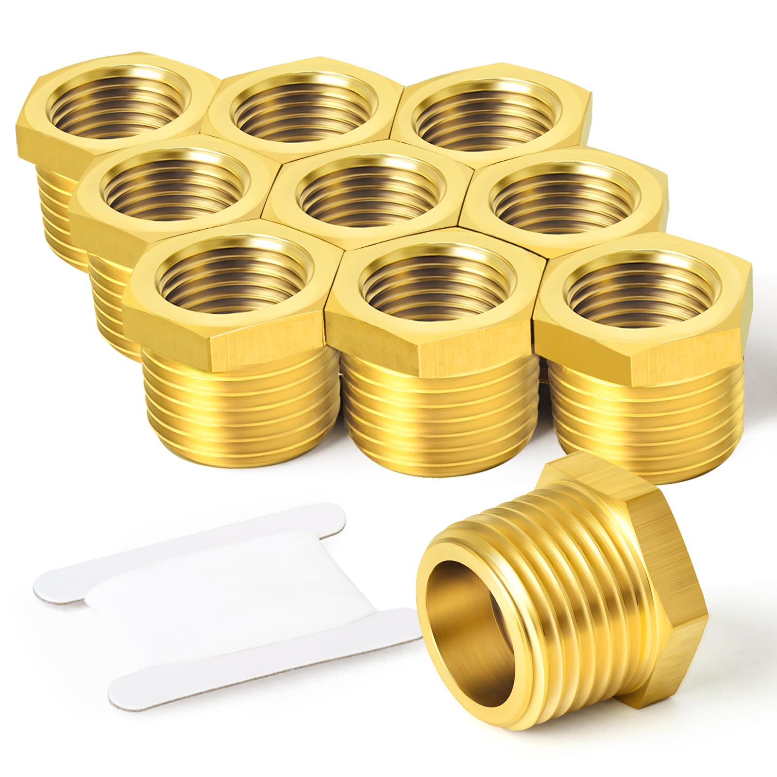 TAISHER 10 pièces - Raccord fileté à douille hexagonale réductrice en laiton, adaptateur 1/2"BSP mâle x 3/8"BSP femelle, pour gaz de pétrole liquéfié