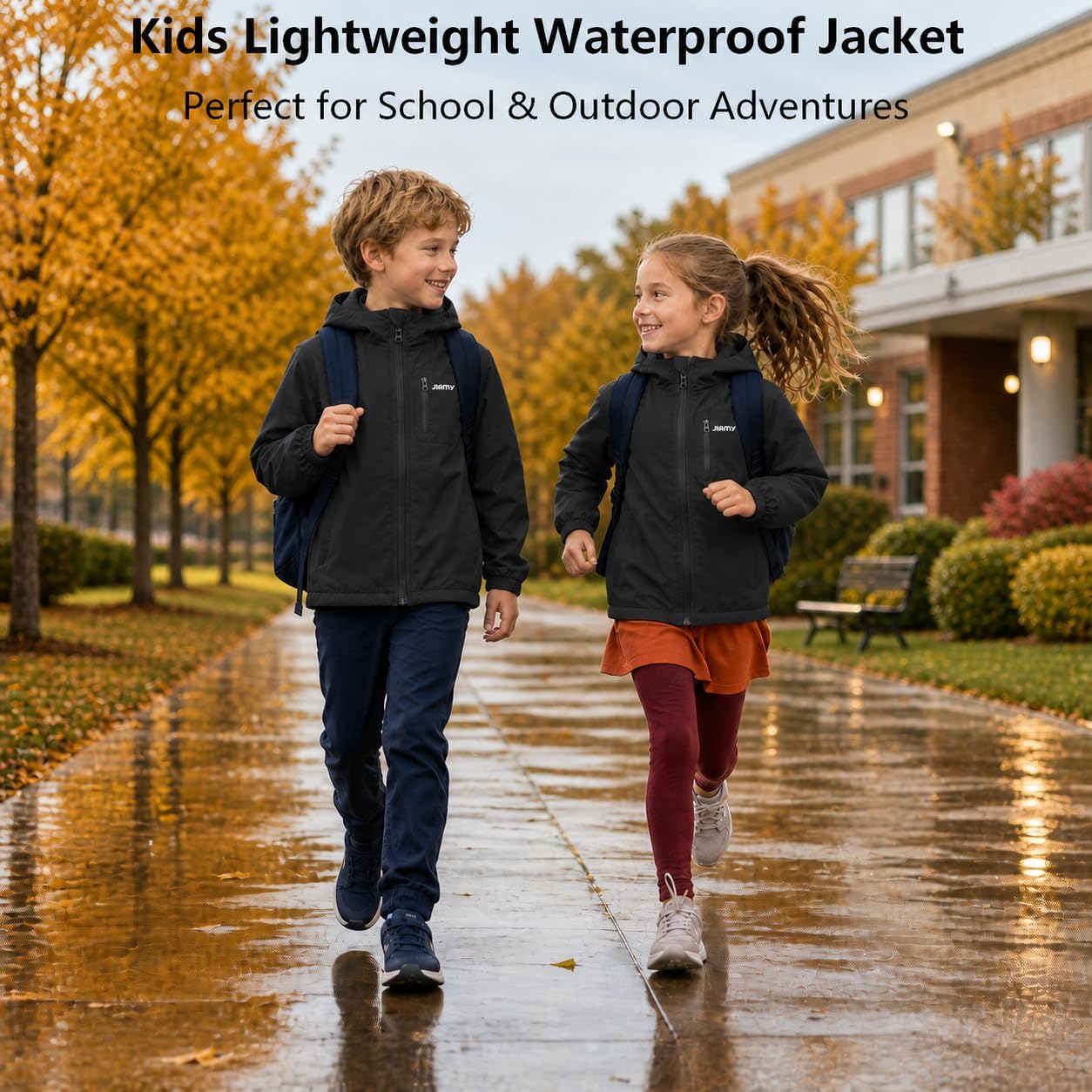 JiAmy Boys Girls Rain Jacket Kids Waterproof Hooded Raincoat Windbreaker