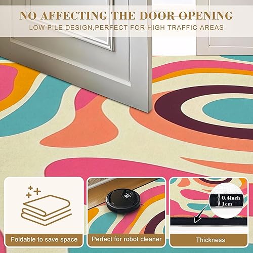 Miniatura 6 de Alfombras bohemias de 6 x 9 pies, estilo retro, psicodélico, psicodélico, ondulado, estilo de los años setenta, abstracto, lavable, alfombra de pelo