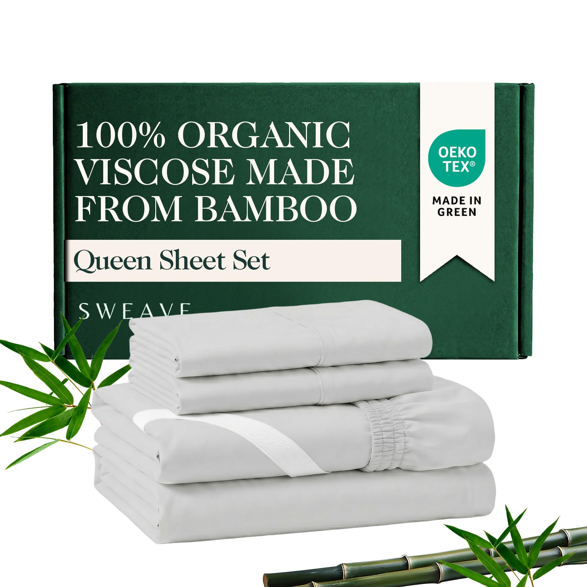Set di lenzuola in 100% viscosa biologica derivata da bambù – lussuoso, più morbido della seta, naturalmente rinfrescante, termoregolante, traspirante, tasche profonde 40,6 cm, doppie cuciture