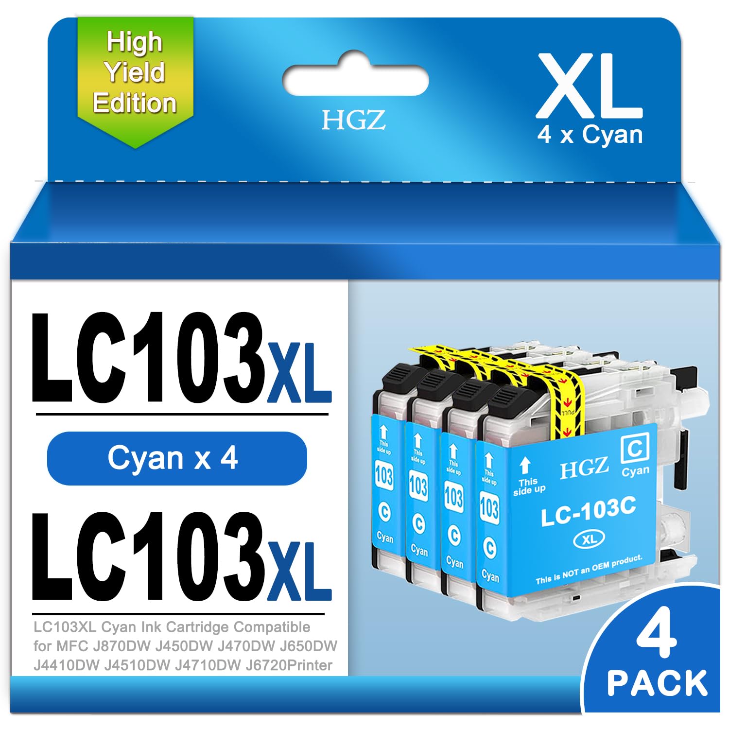 LC103 Compatible Ink Cartridges 6-Pack | Replacement For Brother MFC J870DW J450DW J470DW Printers