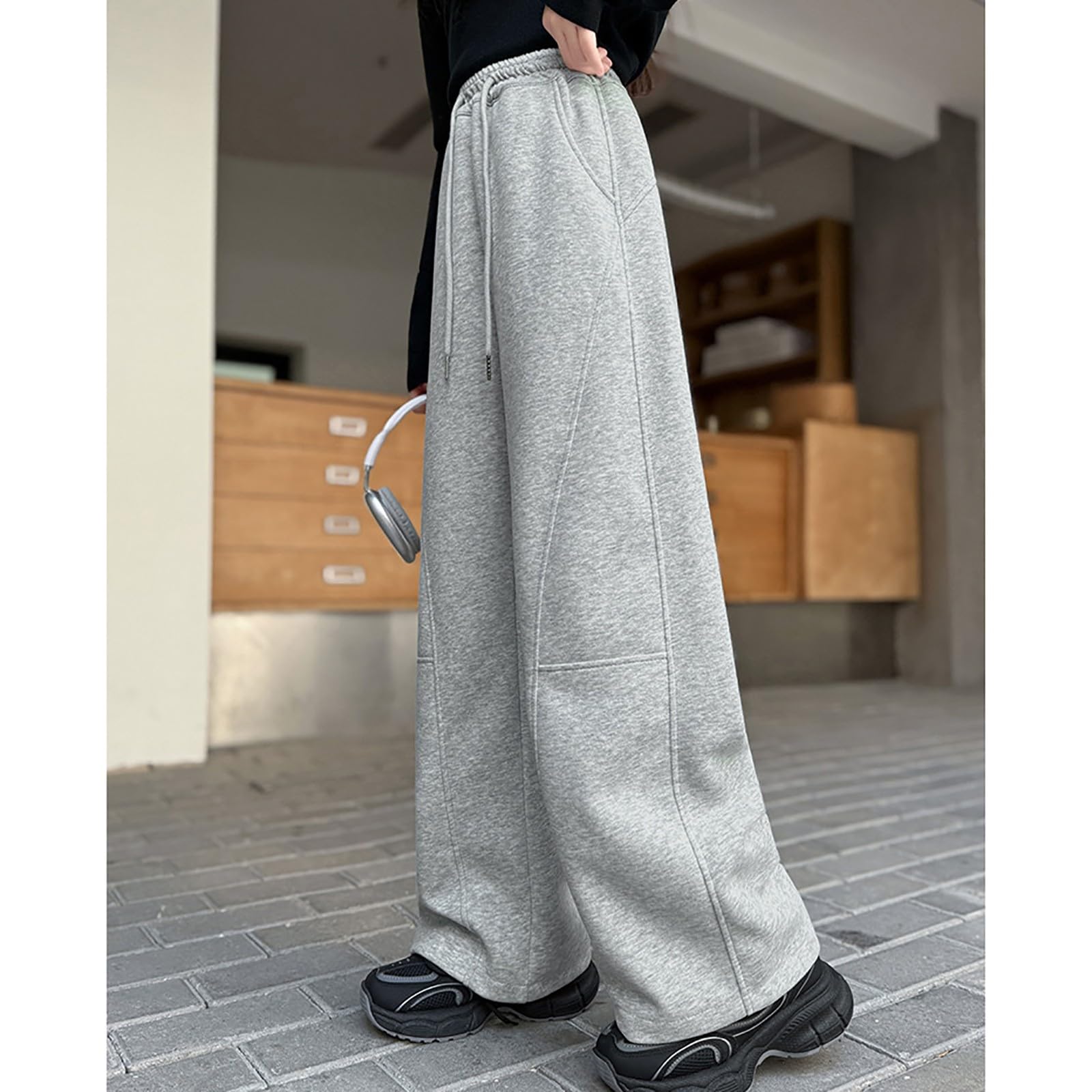 Pantaloni della tuta larghi da ragazza foderati in pile pantaloni a gamba larga per bambini morbidi caldi elastici in vita joggers comfort casual sport scuola jogging pantaloni