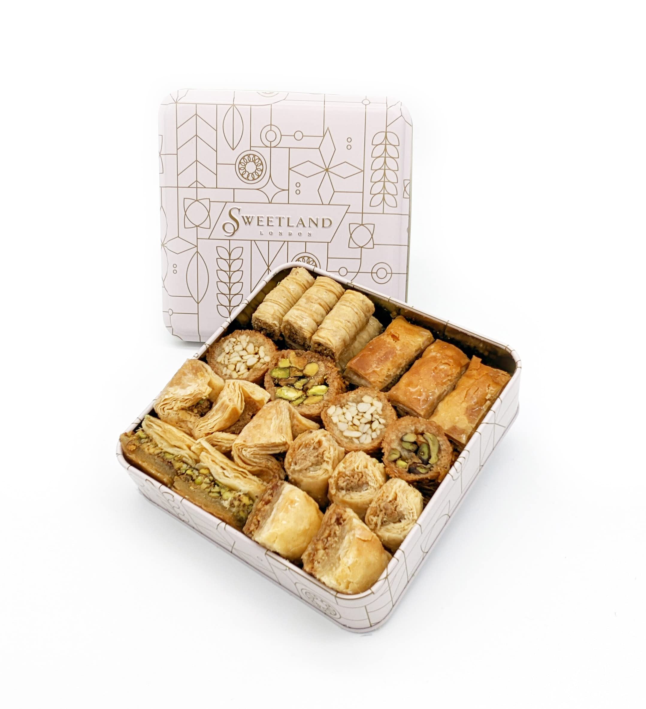 Sweetland Variety Baklava Pack - 500 g | Handmade Traditional Lebanese Baklava | Selection Tray with Pistachio, Almond & Cashew Nuts | Tin Gift Box | Present for Ramadan, Mother's Day, Easter & Eid