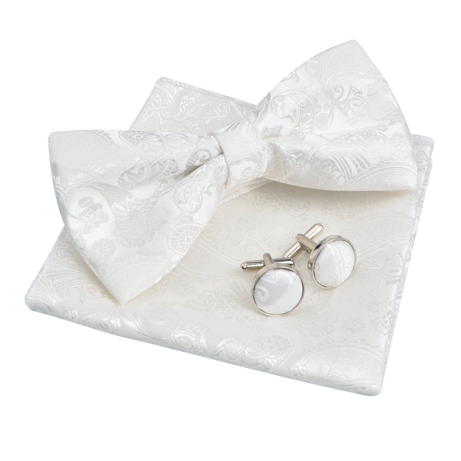 Alizeal Mens Paisley Bow Tie, Pocket Square, Cufflinks Set