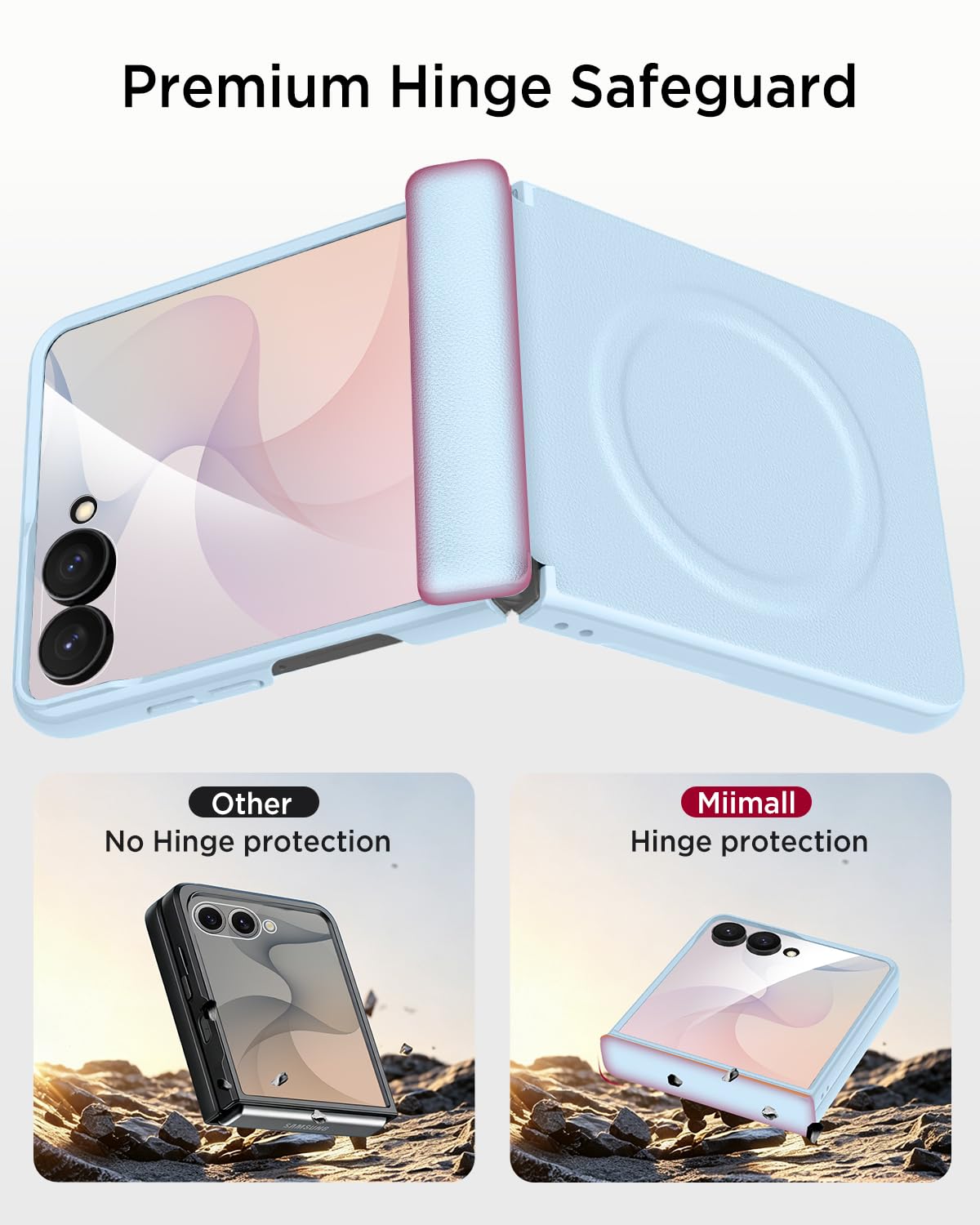 Miimall Custodia magnetica per Samsung Galaxy Z Flip 8 con cerniera e pellicola protettiva in vetro temperato [compatibile con Mag Safe], custodia rigida in pelle PU per Flip 8, blu