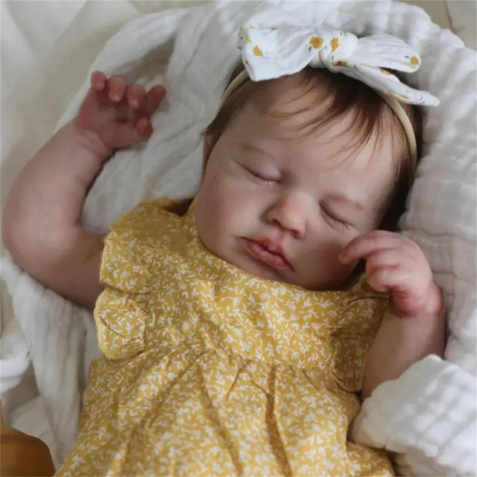Zero Pam Real Life Soft Full Silicone Reborn Baby Doll Girl With Rooted Hair Eyes Closed - Image 3
