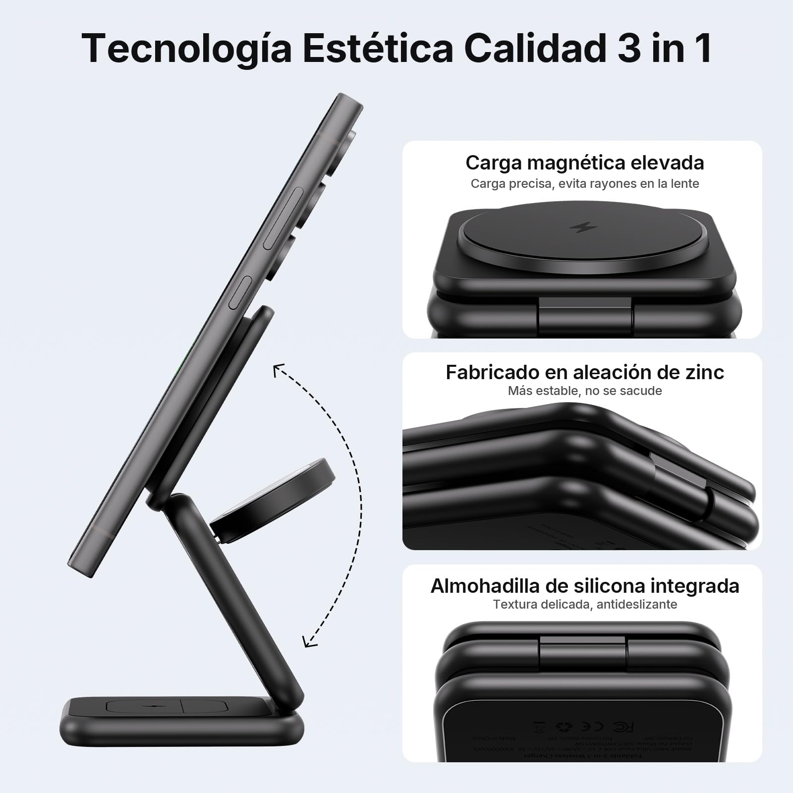 KU XIU 3 en 1 Magnética Cargador Inalámbrico para Samsung | Estación de Carga Plegable para Galaxy S26 S25 Ultra, Base de Carga para Galaxy Watch Ultra/7/6/5/4,para Galaxy Buds