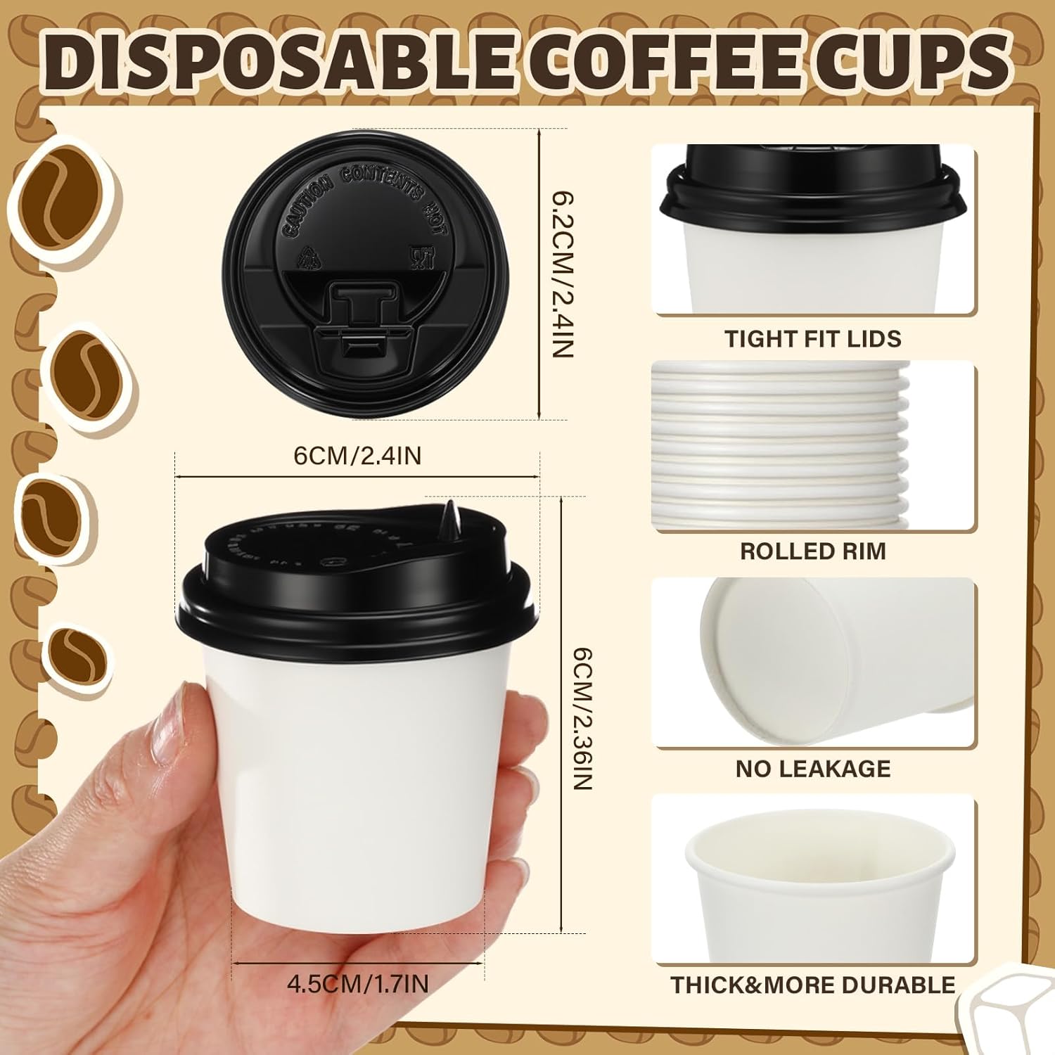 250 Pack 4 oz Disposable Espresso Cups with Lids Set Bulk Paper Coffee Shots Cups with Black Lids for Hot Chocolate, Tea, Cocoa Drinks and Cold Beverages for Travel Office - Image 2