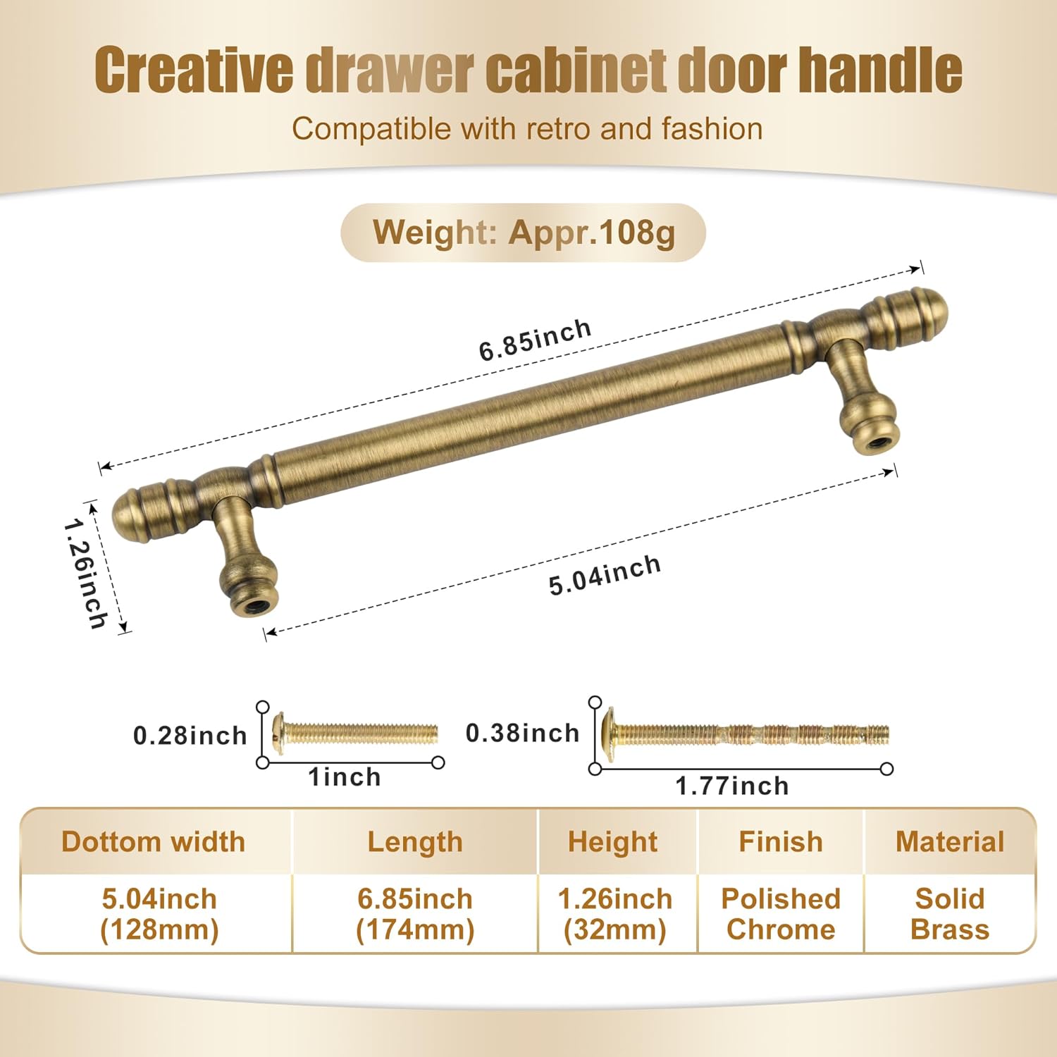 5 Pack Bronze Solid Brass Cabinet Handles,Kitchen Drawer Pulls, 5 Inches Furniture Door Handles for Cupboard Bedroom Wardrobe(Antique)