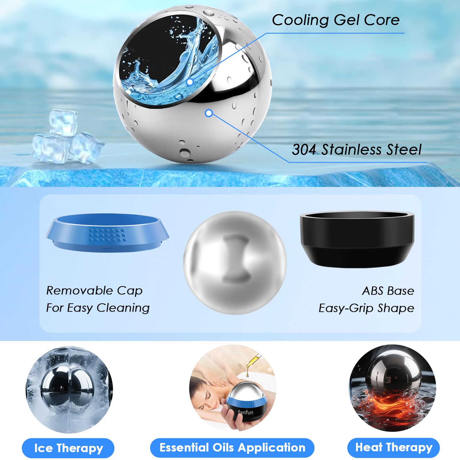 Cryosphere Balle De Massage à Froid – Balle De Massage Pour Soulager Le Froid Et La Chaleur, Relâchement Myofascial, Thérapie Des Points De Déclenchement, Mœuds Musculaires Masseur (Noir & Bleu)