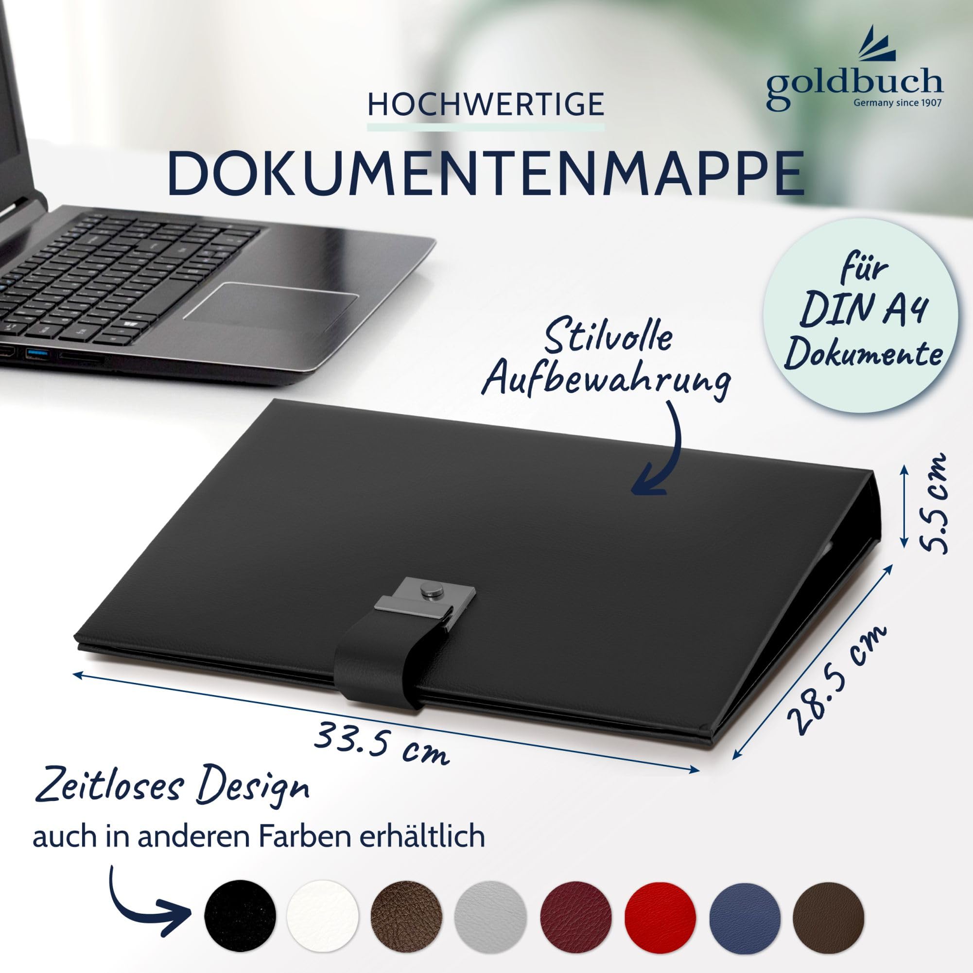 goldbuch Dokumentenmappe, Bologna, 27,5 x 34 cm, Inklusive 5 Sichthüllen, Erweiterbar, Mit Schloss, Kunstleder, Schwarz, 53523