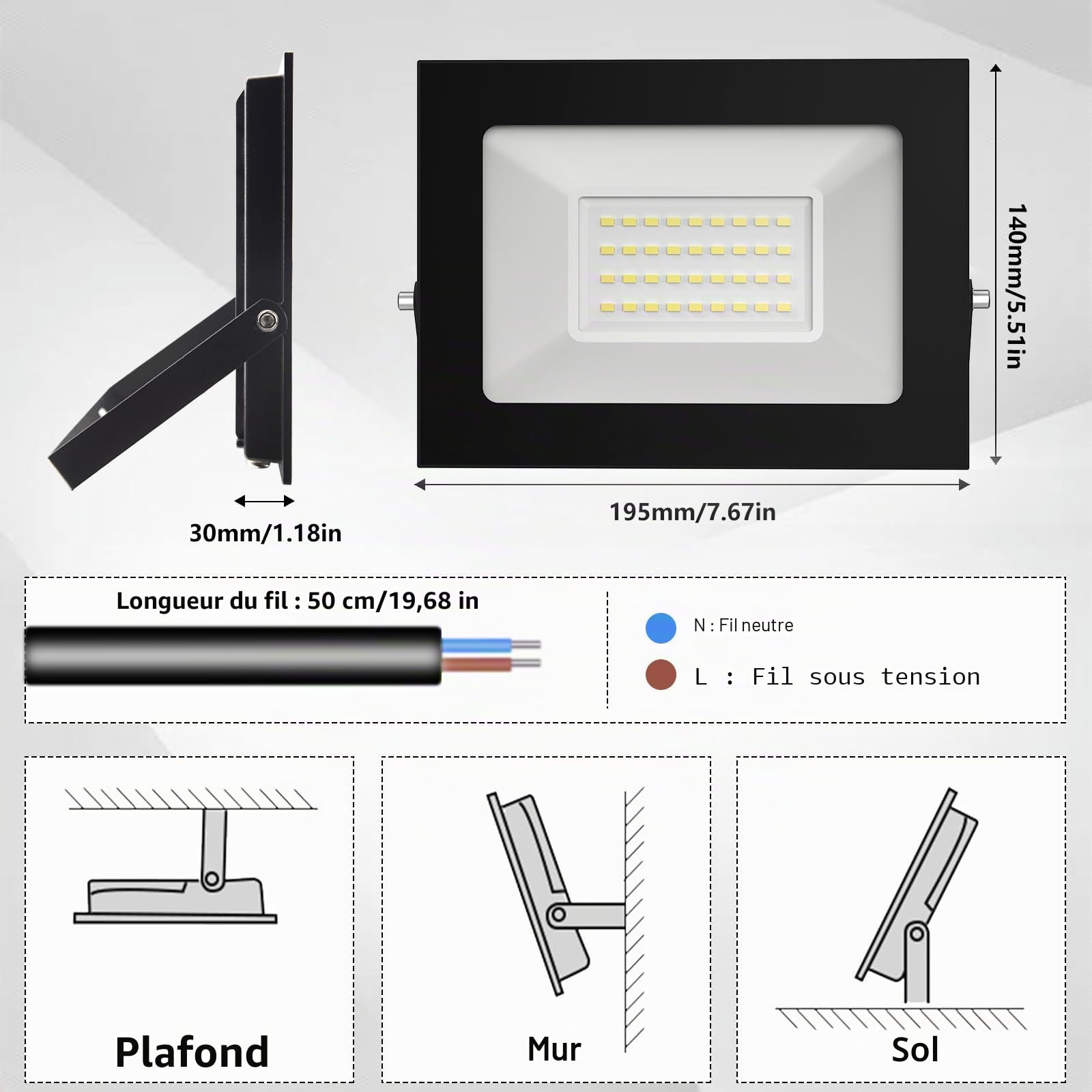 Loyal Spot LED 12V DC, 30W Superlight Projecteur IP65 Étanche, 6000K Blanc Froid Applique Murale Extérieure, 3000LM Projecteur Idéal pour Jardin, Cour, Terrasse, Garage