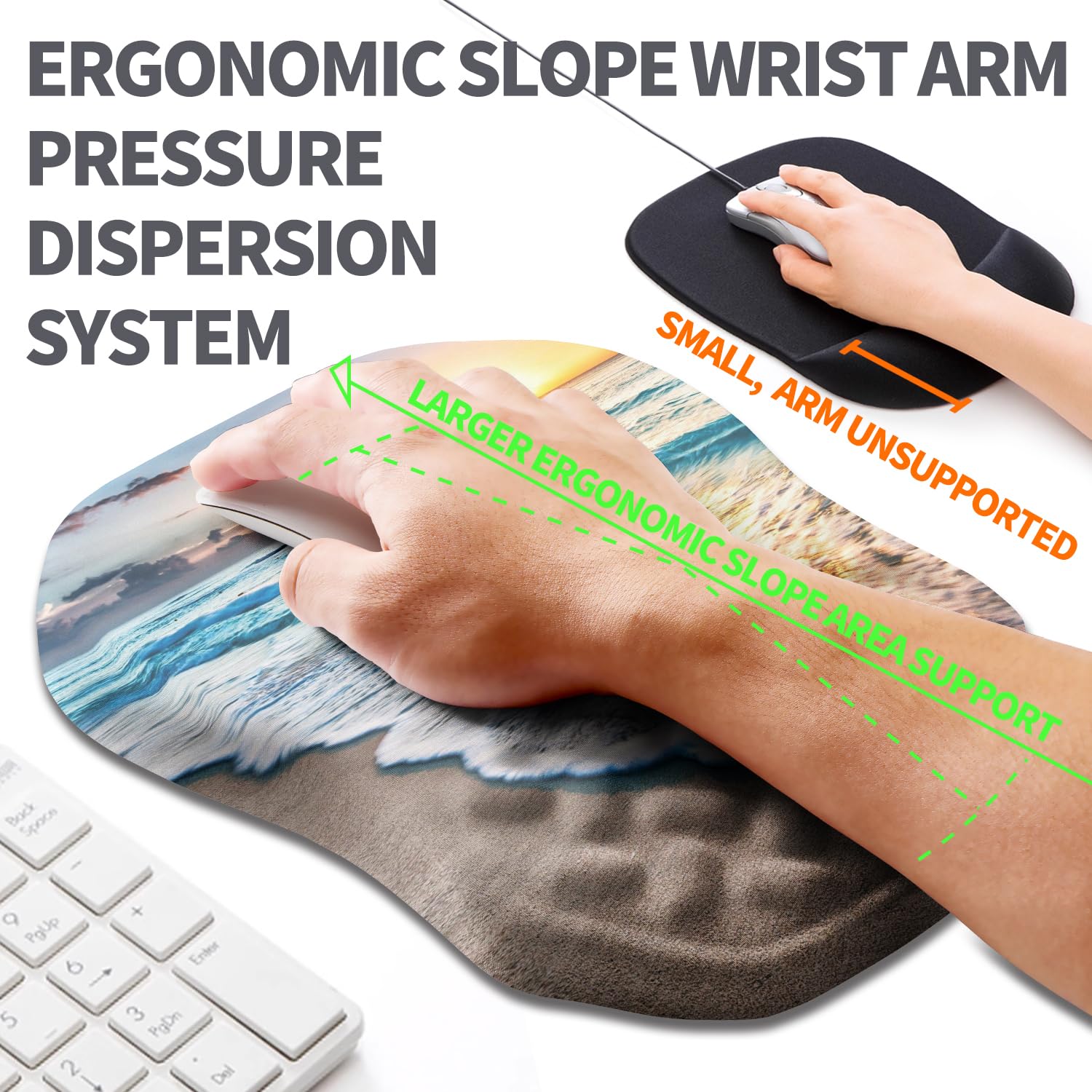 Tappetino per mouse ergonomico con supporto per il polso con massaggio incrociato, poggiapolsi in memory foam integrato, per alleviare il dolore al tunnel carpale (30,5 x 20,3 cm, Sunrise