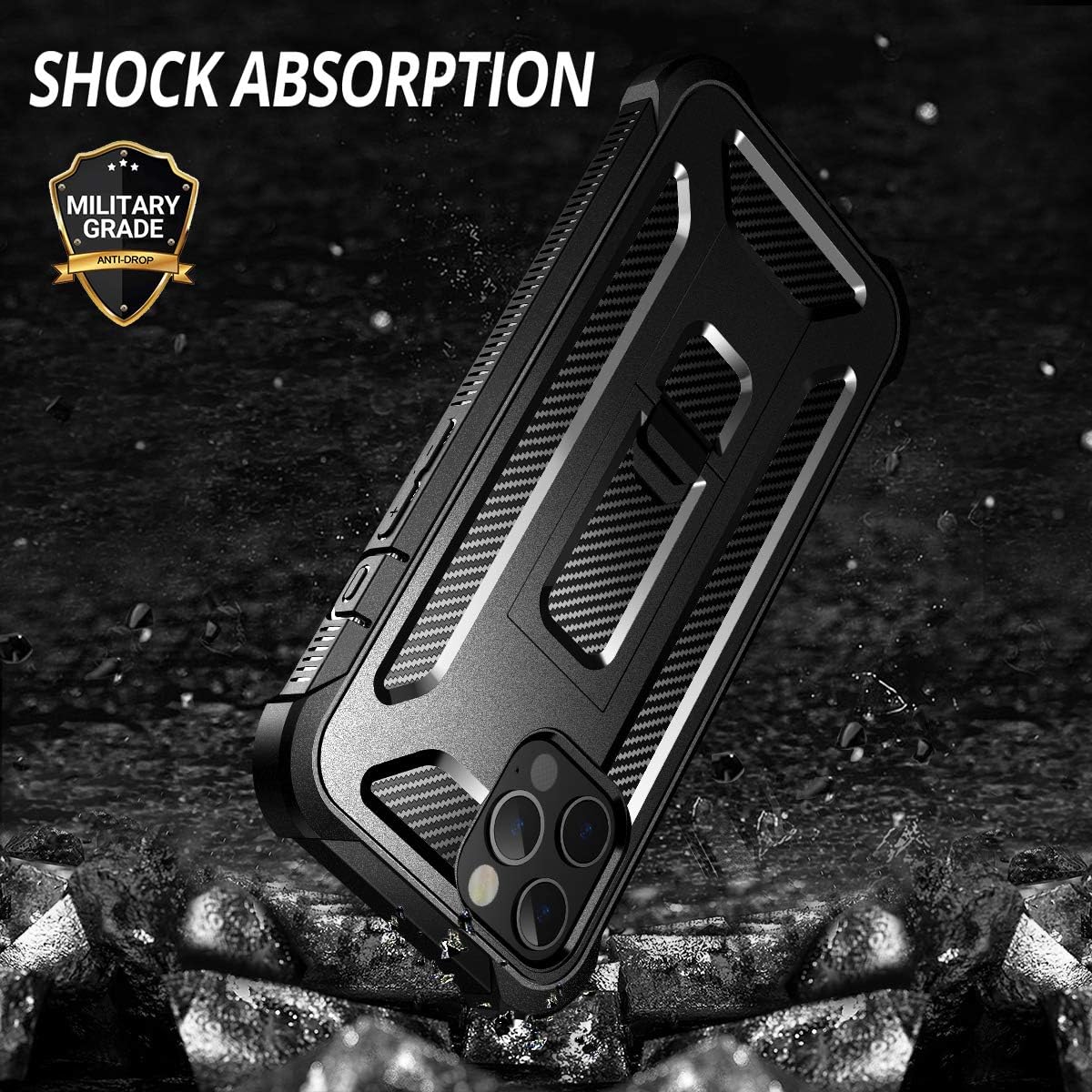 Dexnor for iPhone 12 Pro Max Case, [Built in Screen Protector and Kickstand] Dual Layer Heavy Duty Military Grade Protection Shockproof Protective Cover for iPhone 12 Pro Max 5G 2020, 6.7 inch Black