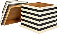 Vista 5 de Creative Co-Op Caja de madera recuperada y resina con rayas, negro y crema