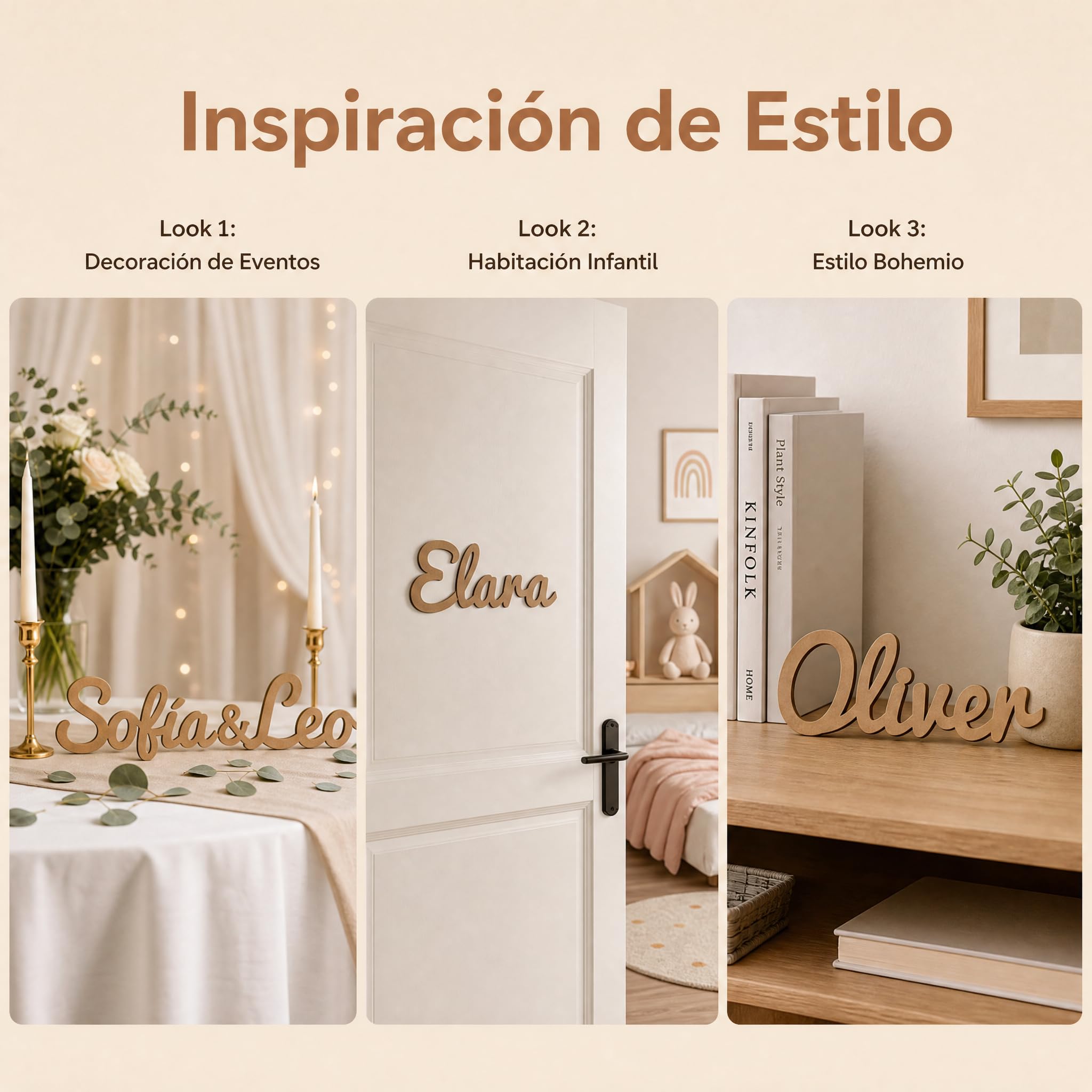 Nombre Personalizado en Madera para Pared y Puerta, Letras Decorativas para Habitación Infantil, Decoración de MDF o Contrachapado para Bebé, Niño y Niña, Regalo Original para Bautizo y Comunión
