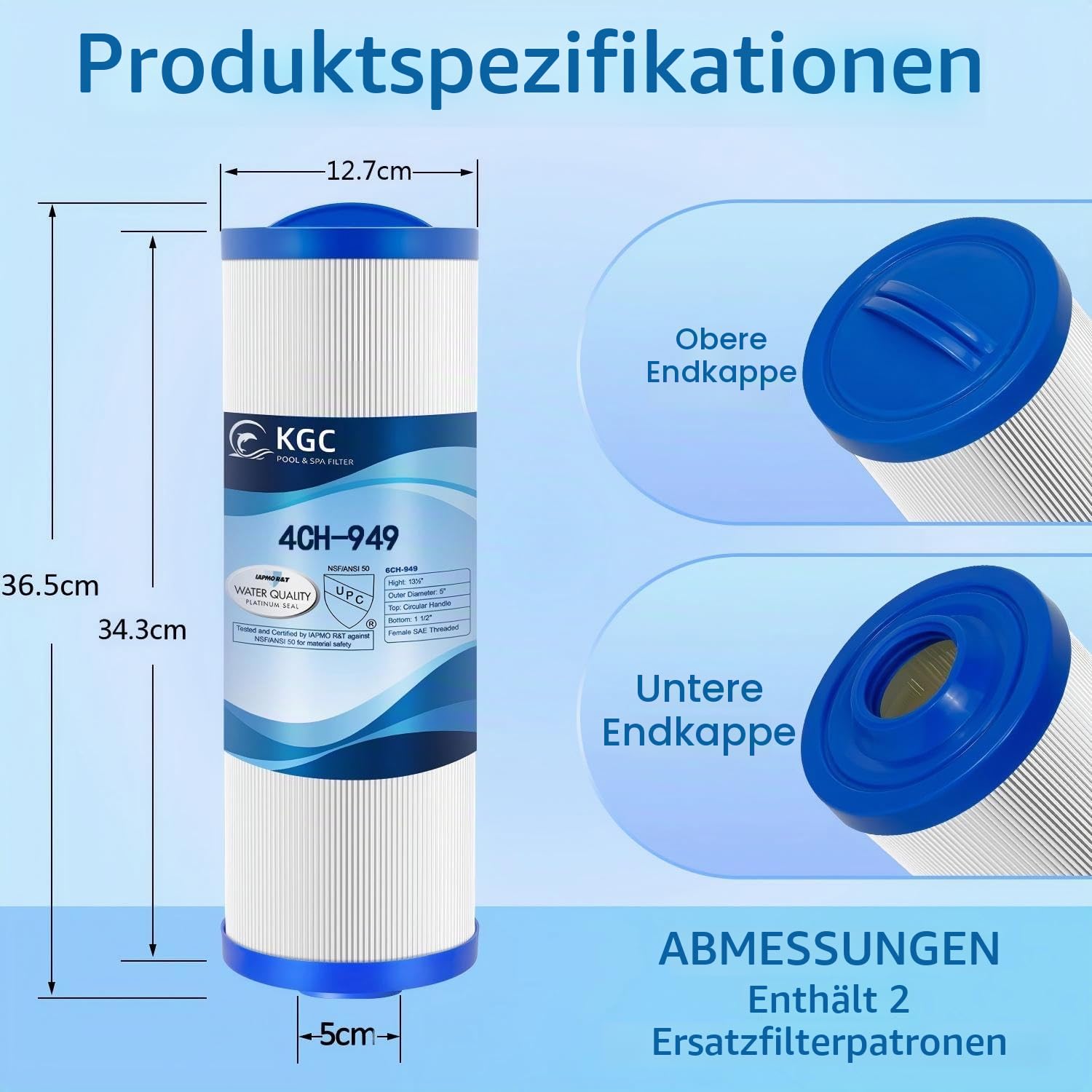 KGC Spa Filterkartusche, 2Pcs 4CH-949 Filterpatrone Kompatibel mit Pleatco PWW50L, Filbur FC-0172, SD-01143, 817-4050, Waterway Teleweir 50, Rising Dragon 50, Filterpatrone für Whirlpools