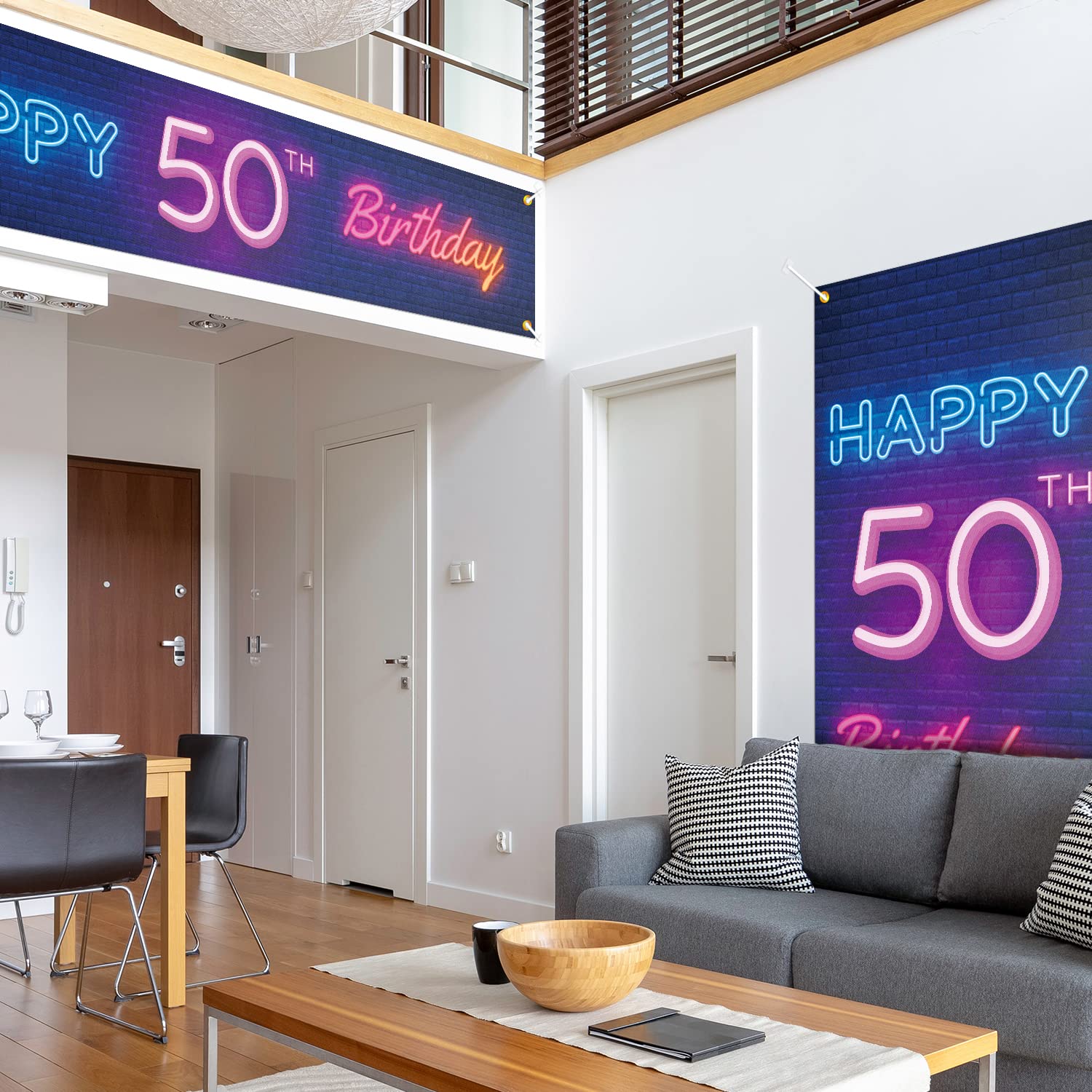 Neonowy pokrowiec na drzwi z okazji 50-tych urodzin baner na ganek i duży znak podwórkowy zestaw dekoracja kolorowa - świecący neonowy motyw 50 lat dekoracje urodzinowe dla mężczyzn kobiet artykuły