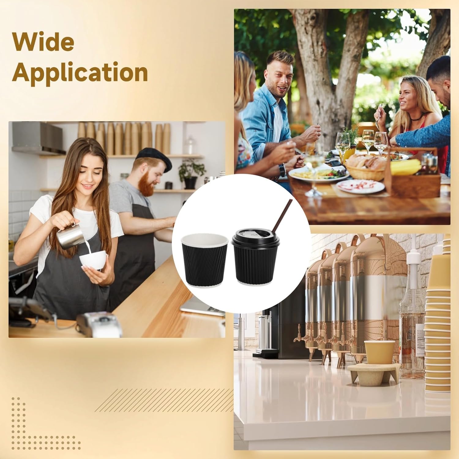 200 PCS Disposable Espresso Cups with Lids and Straws, 4 oz Paper Espresso Cups, Double-Layer Insulated Ripple Wall Cup for Hot Drinks, Convenient and Hygienic for Parties and Events - Image 5