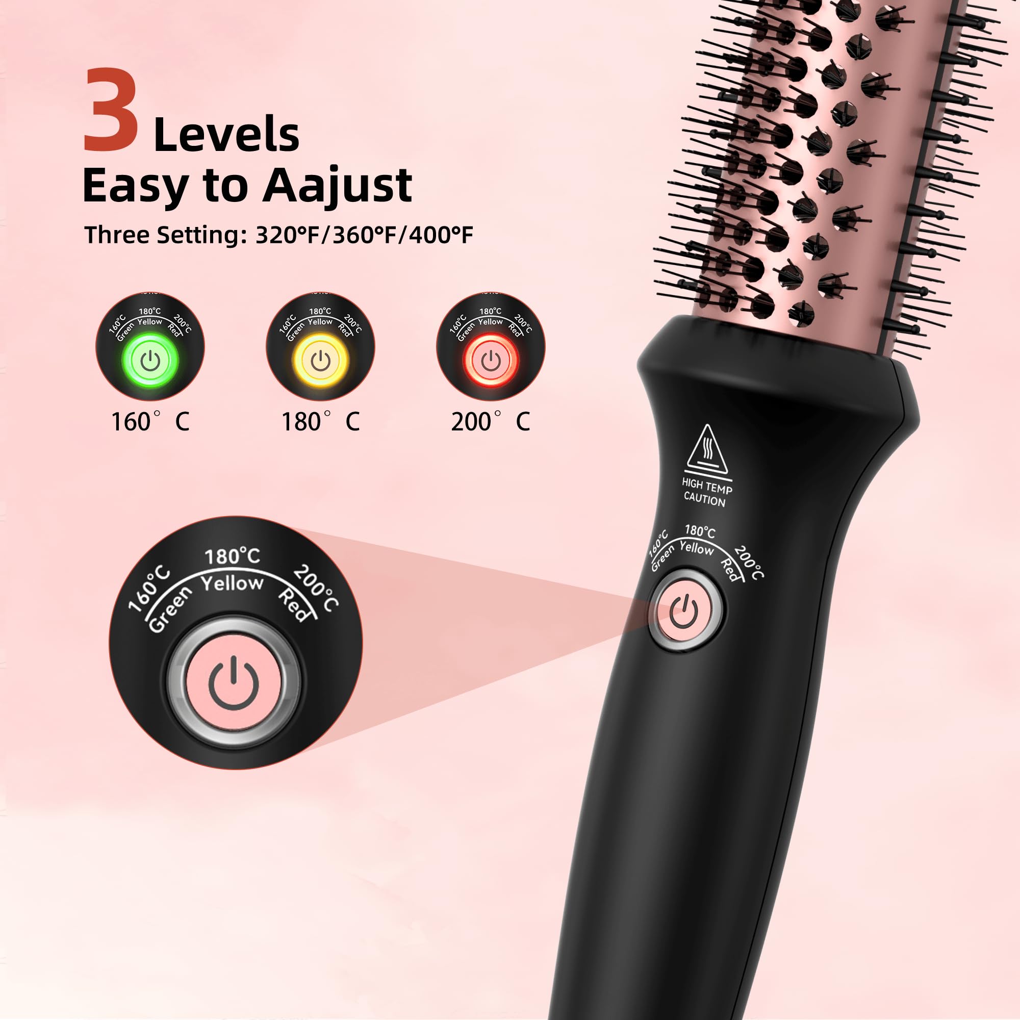 UKLISS Szczotka termiczna 32 mm, Thermal Brush wyświetlacz LCD [160-200°C], profesjonalna szczotka termoaktywna, podwójna szczotka do podróży, do stylizacji włosów – grzebień, kręcona, gładka (czarny