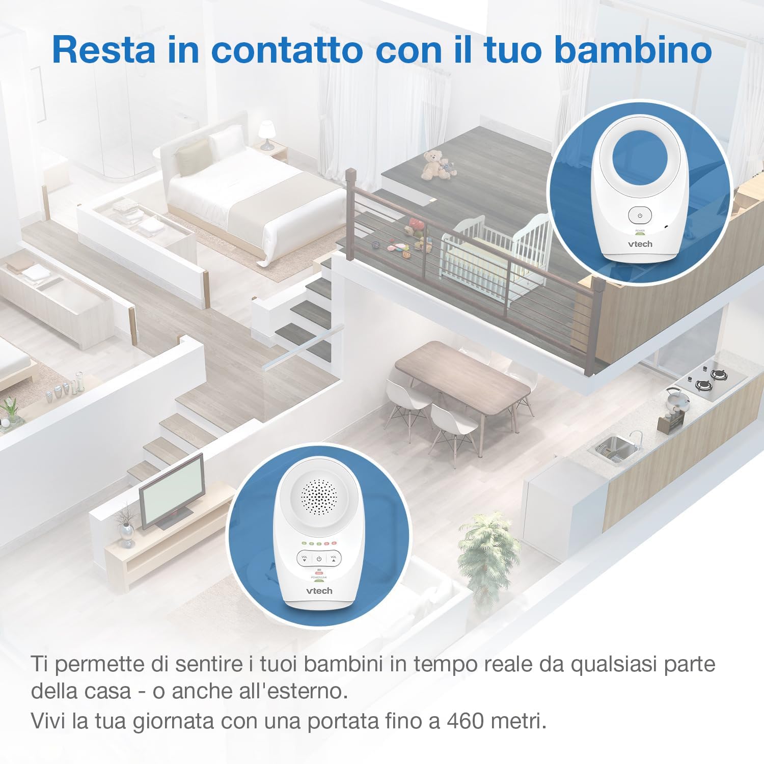 VTech DM1111 Digital Audio Baby Monitor DECT Monitor per Bambini con Rilevamento Livello Rumore e Clip Cintura