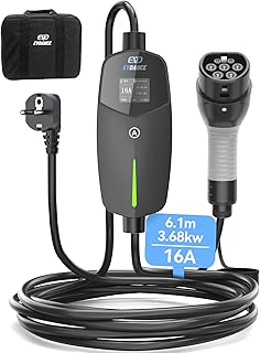 EVDANCE Type 2 Charging Cable Schuko for Electric Car 3.68 kW [1-Phase, 6.1 m, 6-16 A] Charging Cable Electric Car Type 2 Schuko for Electric Car and Hybrid (PHEV/EV) - Black