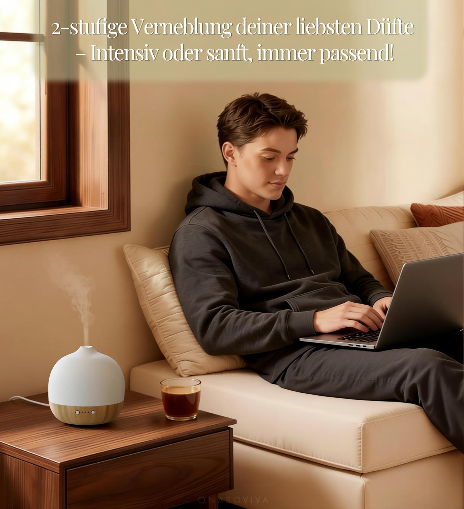 Diffusore di aromi, diffusore di oli essenziali a ultrasuoni da 2,4 MHz, in ceramica, con umidificatore e luce notturna, spegnimento automatico, senza BPA, silenzioso, ideale per camera da letto