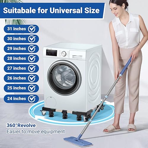 Miniatura 4 de Nefish Base de soporte para lavadora de tamaño completo de 24 a 31 pulgadas con 4 ruedas y lavadora y secadora de 10 pies, soporte para nevera,