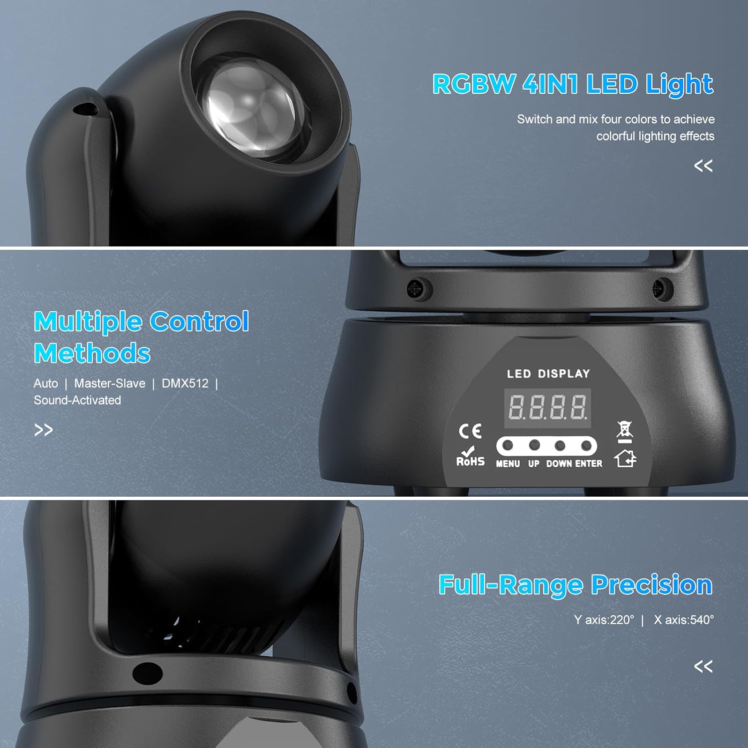 2PCS 40W LED Moving Head Light RGBW Beam Lighting Stage Spotlights with DMX Sound Activated Auto Mode for Parties Wedding Clue Live Band Show Church