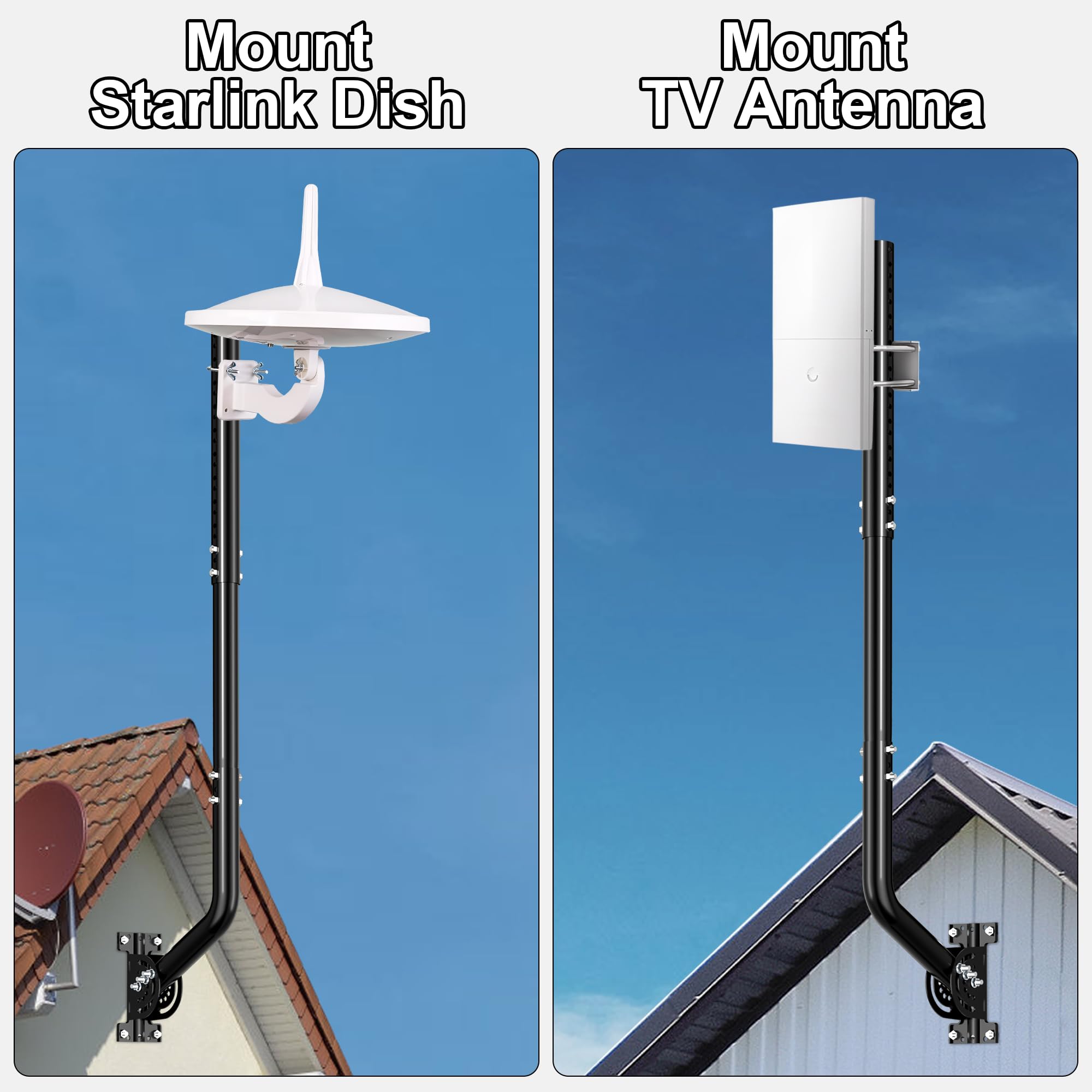 Palo antenna universale per TV, satellite, radio, antenne WiFi, Star-link (Nero-71-101cm)