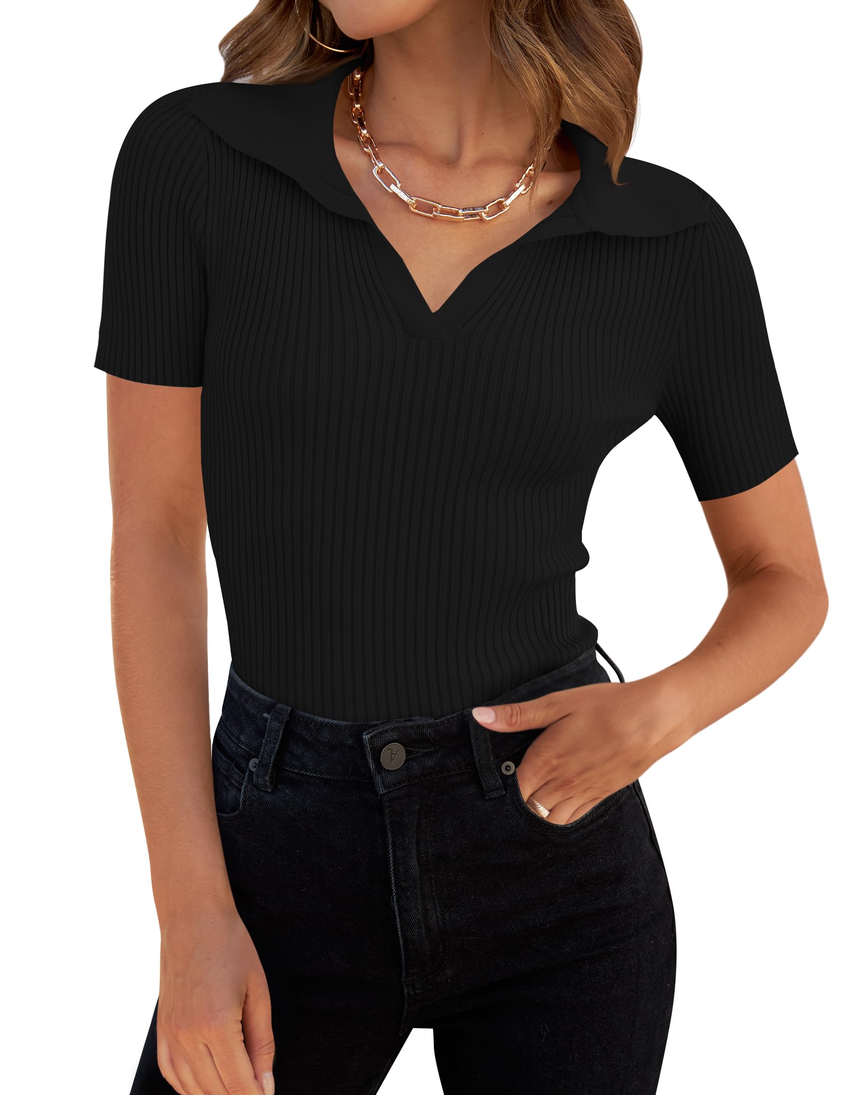 ZESICA Women's Short Sleeve V Neck T Shirts