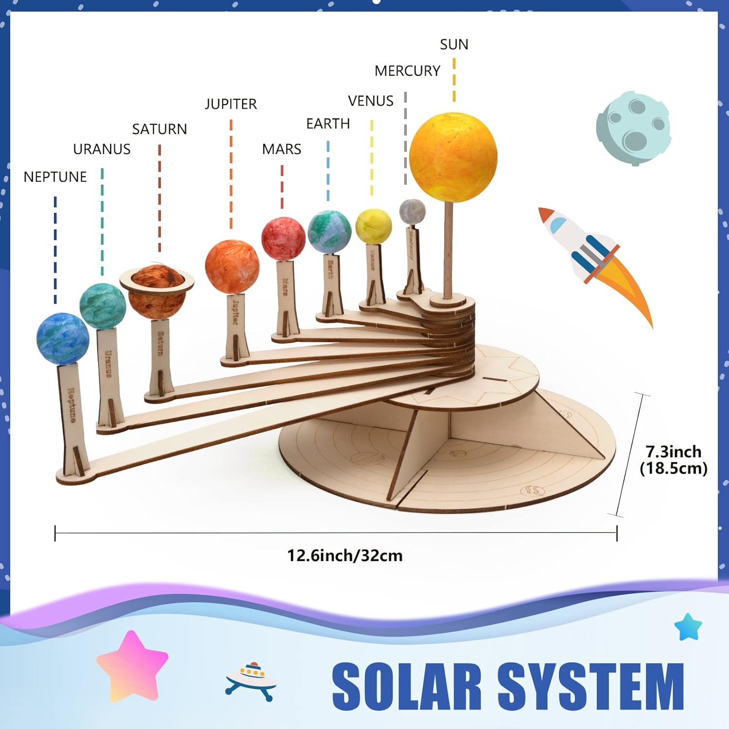 Pllieay Solar System Model Foam Ball Kit Includes 12 Color Pigments, Palette, 18PCS Mixed Sized Polystyrene Spheres Balls, Toothpick Flag, Painting Brushes, Bamboo Sticks for School Science Projects - Image 5