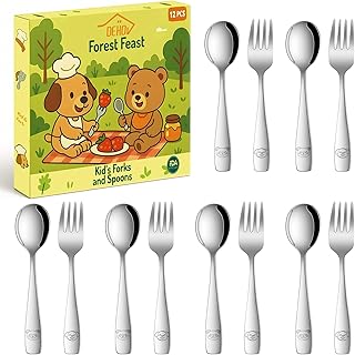 Toddler Eating Utensils Set,Set Of 12 Food Grade Stainless Steel Silverware Sets For Kids,Dishwasher Safe Children Small Metal Spoons And Forks Flatware Sets