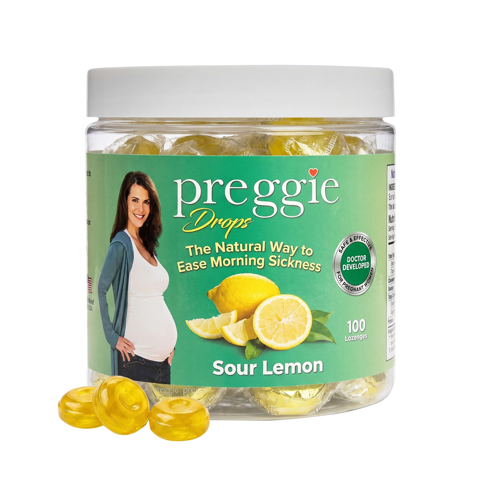 Three Lollies Preggie Pop Drops Pregnancy Candy, Sour Lemon, 100 Count