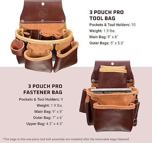 Miniatura 4 de Occidental Leather Cinturón de herramientas ajustable para Pro Framer  Mano izquierda  21 bolsillos y portaherramientas  Fabricado en Estados Unidos