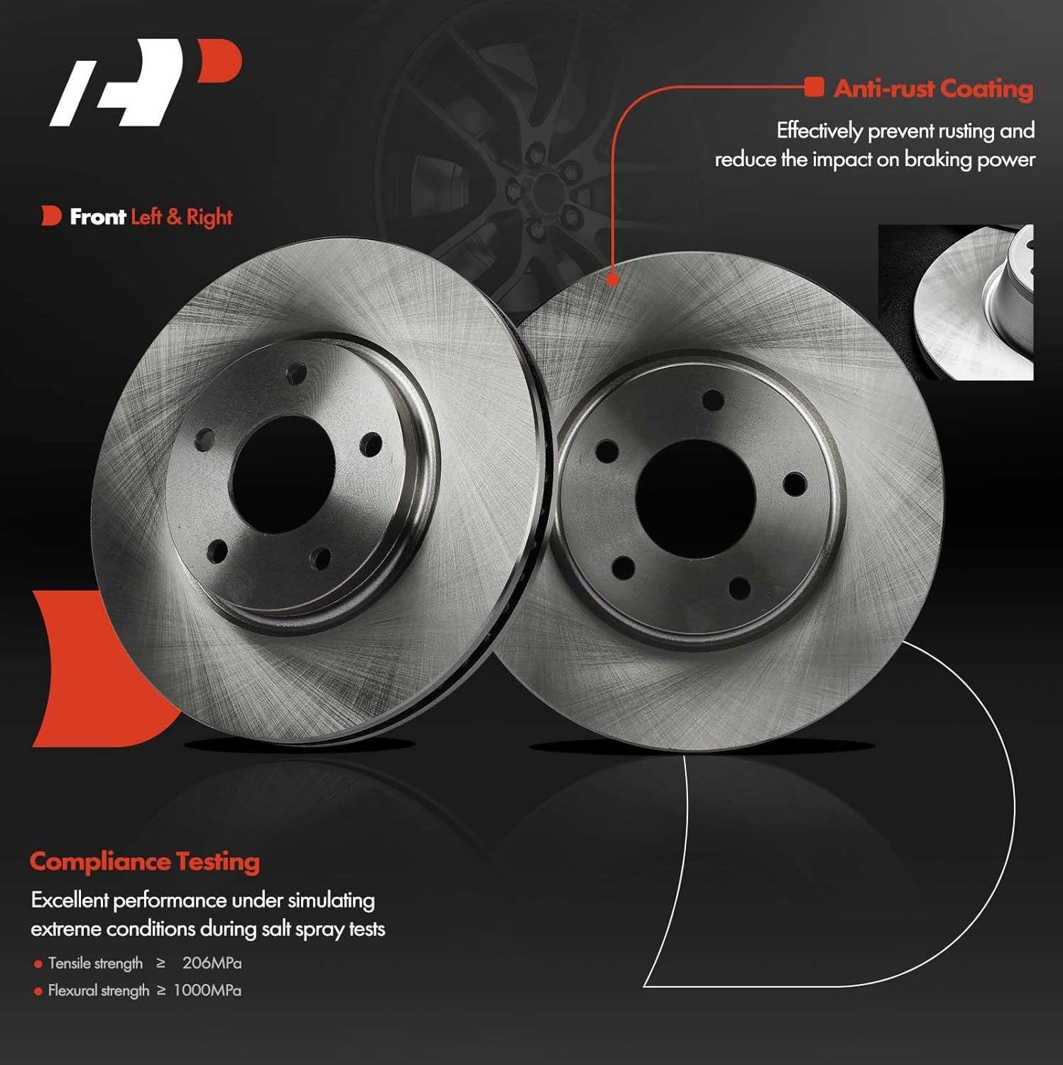 A-Premium 11.42 in (290.00 mm) Front Vented Disc Brake Rotors + Ceramic Pads Kit Compatible with Select Nissan Models - Quest 2004-2009/2011-2017 3.5L, 6-PC Set